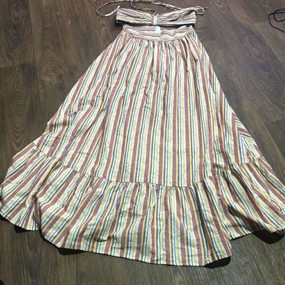 SHEIN stripe halter maxi dress cut out mid section long flowy summer dress